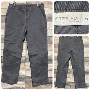 Free Fly Jeans Women’s 12 Gray Twill Pants Straight Leg Stretch (Inseam 27.5)